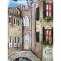 WOW !!! AMAZING DETAILED FRAMED 3D HAND PAINTED CERAMIC TILE OF VENETIAN CANAL