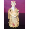 Vintage Hand Carved Chinese Resin Emperor Figurine, Scrimshaw engraved With Markings on Base