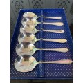AWESOME BOXED SET OF 6 SILVER PLATED DESERT SPOONS IN EXCELLENT CONDITION MARKED EPNS