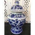 Beautiful Large Vintage Chinese Seal Marked Blue & White U/G Hand Painted Temple Vase
