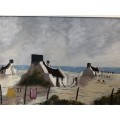 WOW !! UNSIGNED BUT STILL A STUNNING LITTLE FRAMED OIL ON BOARD OF BEACH COTTAGES