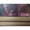 ABSOLUTELY STUNNING FRAMED HEAVY PALETTE OIL ON BOARD BY LEIGH THOMPSON - TITLED "THEY'RE GONE"