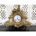 c1855 - JAPY FRERE FIRE GILDED BRONZE FRENCH FIGURAL MANTLE CLOCK - WORKING 100% WITH THE KEY