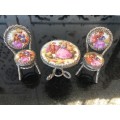 Wow!! Rare Genuine Silver & French Fragonard Limoges Porcelain Miniature table and Chairs - 77.11g