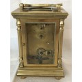 BRASS FRENCH CARRIAGE CLOCK WITH A BEAUTIFUL ENGRAVED FACE- SELLING AS IS - NO KEY AND NOT WORKING