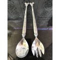 WOW !!! VINTAGE CARROL BOYES PEWTER SALAD SERVERS - SPOTTED ARIES PATTERN - CLEARLY MARKED