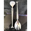 WOW !!! VINTAGE CARROL BOYES PEWTER SALAD SERVERS - SPOTTED ARIES PATTERN - CLEARLY MARKED