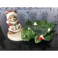 Vintage Japanese Marked Otagiri Hand Crafted Japan Christmas Bear & Leaf Mint Dish