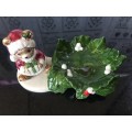 Vintage Japanese Marked Otagiri Hand Crafted Japan Christmas Bear & Leaf Mint Dish