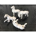 4 Vintage Chinese Blanc De Chine Horses at Play -Detailed Porcelain Horse Figurines
