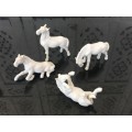 4 Vintage Chinese Blanc De Chine Horses at Play -Detailed Porcelain Horse Figurines
