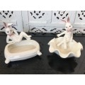 Vintage Made In Italy Rabbit Design Dishes -Hand Made ,Painted & Glazed Italian Art.