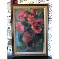 WOW !!! STUNNING LARGE FRAMED PALETTE OIL ON BOARD SIGNED PAINTING - STILL LIFE OF FLOWERS