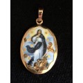 OH MY - SUPERB FIND - PORTUGUESE 19.2ct ROSE GOLD ENAMEL PENDANT OF MOTHER MARY - 2.68g OVERALL