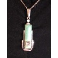 14ct WHITE GOLD CHAIN WITH BARREL CLASP WITH A 935 GERMAN ART DECO CHRYSOPRASE AND DIAMOND PENDANT