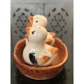 Unique Vintage Raised Relief Porcelain  Salt and Pepper Birds in Nest