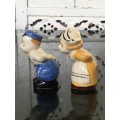 Unique Vintage Raised Relief Porcelain  Salt and Pepper Country Dolls