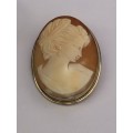 LARGE ANTIQUE VICTORIAN CONTINENTAL 800 SILVER CARVED SHELL CAMEO BROOCH / PENDANT