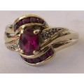 9ct YELLOW GOLD RUBY AND DIAMOND DRESS RING  - VALUATION CERTIFICATE R9050.00 - 3.4g TOTAL WEIGHT
