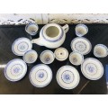 Lot of 14 pc Vintage Marked Chinese Rice Grain Pattern Blue Dragon Hand Painted Tea Set for 6