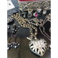 Silver Metal Jewellery Box full of Large Chunky Silver Tone Fashion Jewellery Pieces.