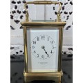 LARGE BRASS AND GLASS FRENCH CHIMING CARRIAGE CLOCK - SELLING AS IS - NO KEY AND NOT WORKING