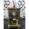 LARGE BRASS AND GLASS FRENCH CHIMING CARRIAGE CLOCK - SELLING AS IS - NO KEY AND NOT WORKING