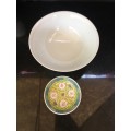 2Pc Chinese c1970s marked,Hand Made and Yellow Base Enamel Painted Porcelain Tableware