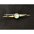 STUNNING VICTORIAN 9CT YELLOW GOLD AND SIMULATED TURQUOISE GLASS BROOCH - MAKERS MARK - 2.25g