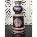 Heavy Large Antique Hand Painted Porcelain Barrel Vase For Lamp Exceptional Piece
