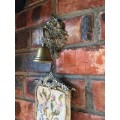 Complete Victorian Hanging Brass Bell with spring and Needlepoint Bell Pull