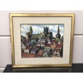 STUNNING VINTAGE OIL ON BOARD CITYSCAPE PAINTING , IN A VINTAGE FRAME