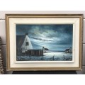 INVESTMENT ART !!! - JOHAN DU TOIT STUNNING FRAMED OIL ON BOARD SEA COTTAGE PAINTING