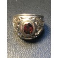 GORGEOUS CHUNKY SILVER AND BURNT ORANGE CZ DESIGNER FASHION RING - SIZE P - WEIGHS 6.22g