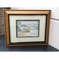 GERALDINE GULSTON (SA 20th CENTURY) FRAMED WATERCOLOUR SEASCAPE PAINTING TITLED `OVONGO`