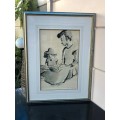 IRIS AMPENBERGER (1916 - 1981) NICELY FRAMED ORIGINAL MIXED MEDIA - MOTHER AND CHILD