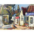 ARTHUR HALLET (SA 20th CENTURY) STUNNING FRAMED OIL PAINTING OF HOUSES - UNTITLED