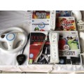 JOBLOT OF WII CONTROLLERS AND GUITAR HERO AS WELL AS VARIOUS GAMES