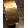 STUNNING CHASED BROAD BRASS CLIP BANGLE WITH SAFETY CHAIN