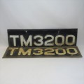 Pair of vintage plastic and metal numberplates - TM 3200 - One without metal backing