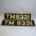 Pair of vintage plastic and metal numberplates - TM 8331 - 53 x 12 and 12 x 46 cm