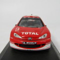 Peugeot 206 WRC die-cast rally model car - scale 1/43 - mirrors and rear spoiler missing