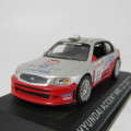 Hyundai Accent WRC die-cast rally model car - rear spoiler missing - scale 1/43