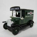 Lledo 1920 Ford Model T van - Home Ambulance Service, sponsor a cot promotional model car in box