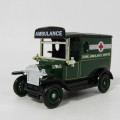 Lledo 1920 Ford Model T van - Home Ambulance service Sponsor a Cot model car in box