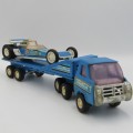Vintage Buddy L pressed steel truck with dragster