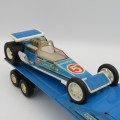 Vintage Buddy L pressed steel truck with dragster
