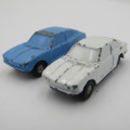 Pair of miniature Fiat Dino die-cast toy cars - about scale 1/87