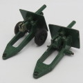 Pair of Britain`s Ltd Die-cast toy cannons - one is missing wheels