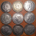 Nine (x9) 80% Silver 5 Shillings * Bid per Coin to Take All *